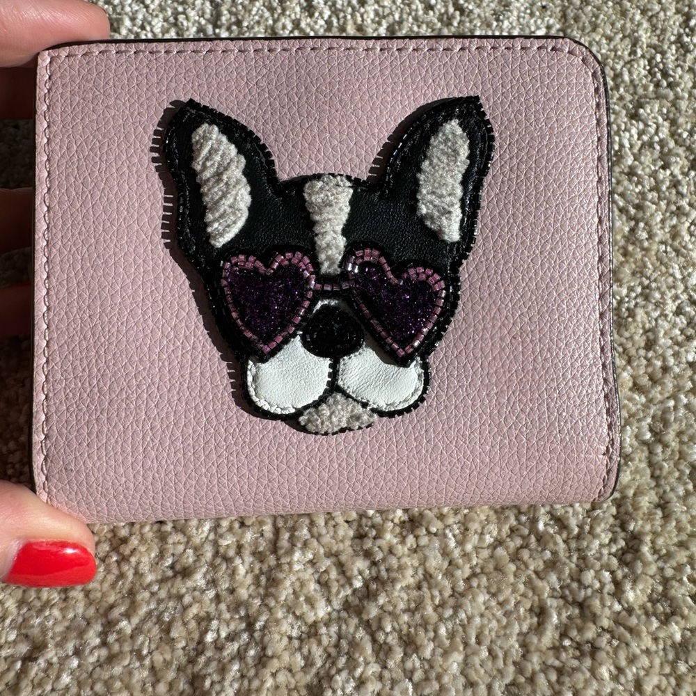 KATE SPADE SYLVIA FRANCOIS FRENCH BULLDOG LEATHER BIFOLD WALLET TUTU PINK